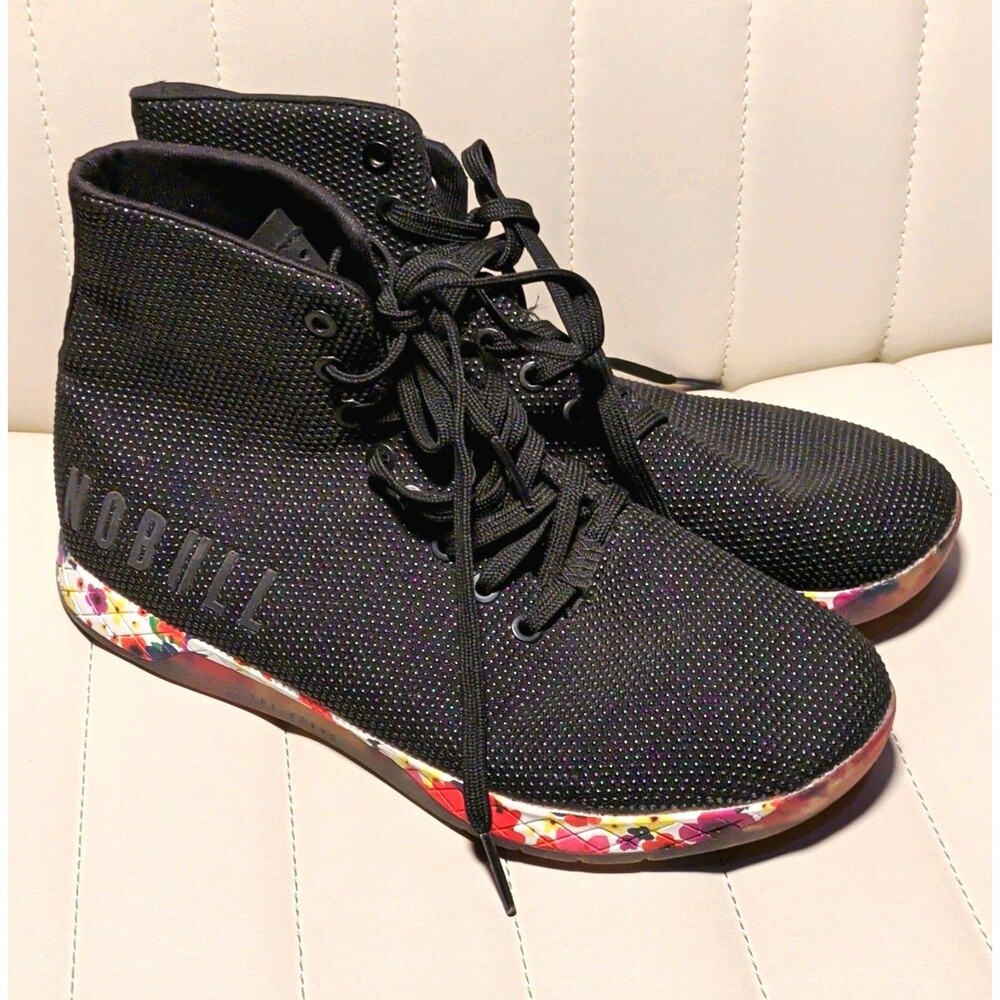 NOBULL High Top Trainer Shoes Lace Up Athletic Sneakers Black Floral